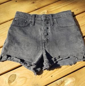 MADEWELL High-Rise Denim Boyshorts in Faded Black: Button-Through Edition